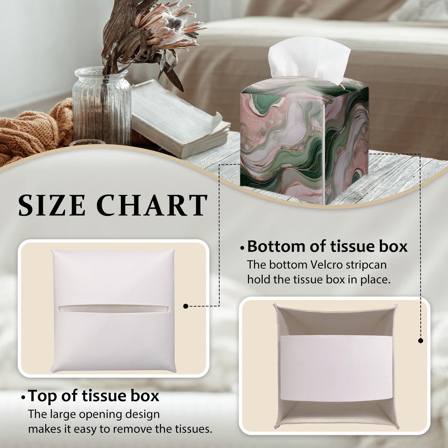Tissue Box Cover, Modern Marble Tissue Box Cover Square-Waterproof Leather, Tabletop Decor for Living Room, Vanity, Office, Aesthetic Home Decor, Gift for Women & Friend, 5 x 5 Inches-A05