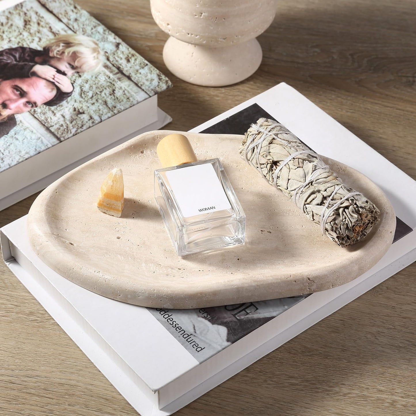Koville Luxurious Natural Marble Vanity Tray, Cloud Shape Serving Stone Key Tray for Home Decor, 10" x 7" Marble Storage Trays for Bathroom, Stone Plate Holder for Perfume, Candle and Jewelry