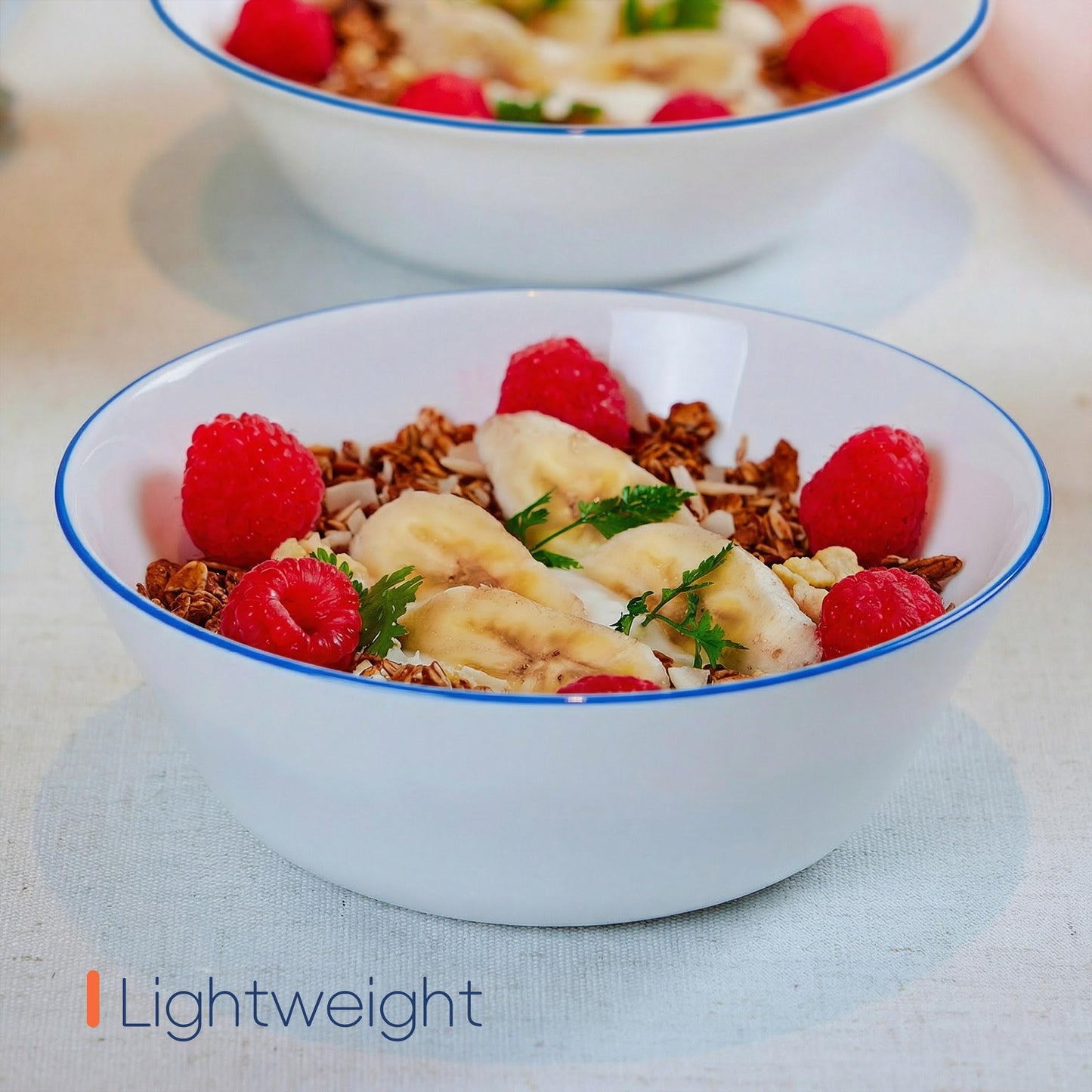 LaGlint 16OZ Opal Glass Cereal and Soup Bowl Set of 4, 6 inch Dishwasher & Microwave Safe Round Bowls for Salad and Rice, Hand Painted Navy Blue Rim