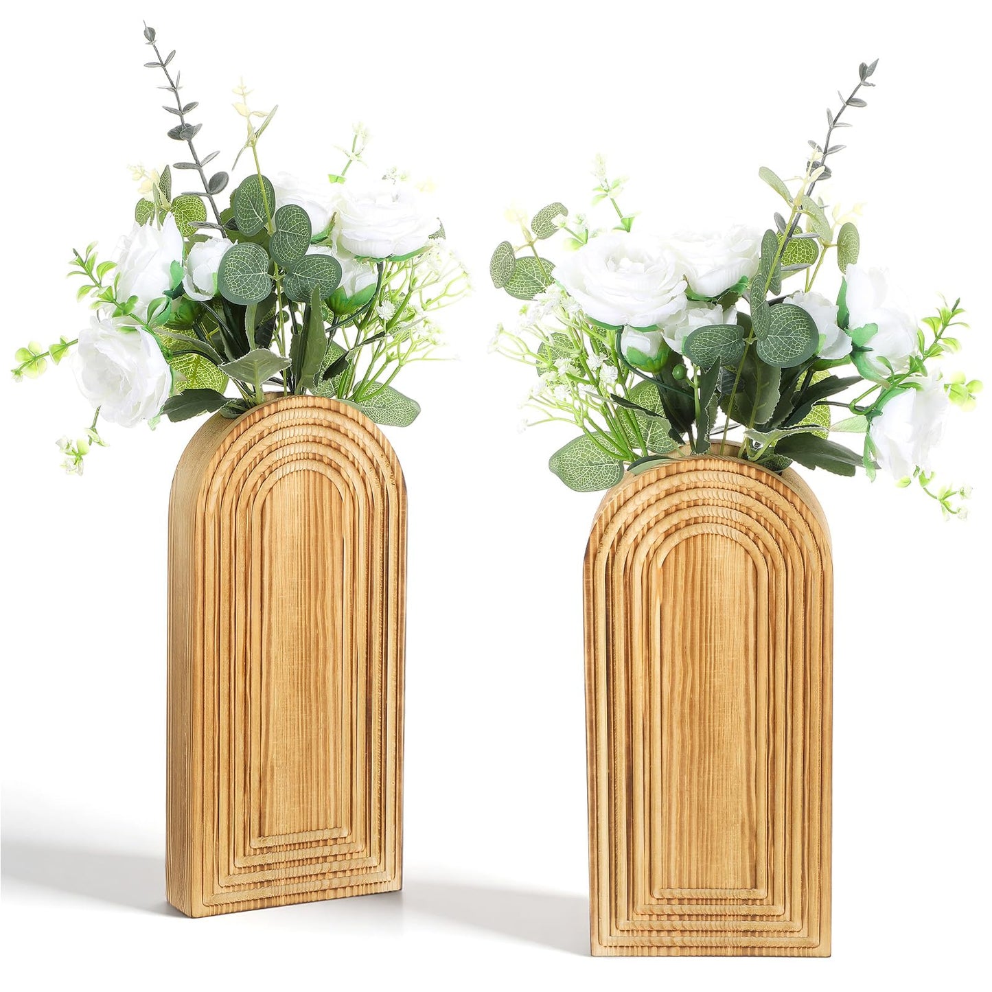 2 Pack Wood Wall Planter Vase,Wall Vases for Flowers Boho Walls Decor Mounted Wooden Planters Holder Walls Plant for Living Room, Bedroom, Bathroom-11.75X5.45 Inches