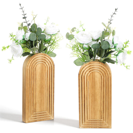 2 Pack Wood Wall Planter Vase,Wall Vases for Flowers Boho Walls Decor Mounted Wooden Planters Holder Walls Plant for Living Room, Bedroom, Bathroom-11.75X5.45 Inches
