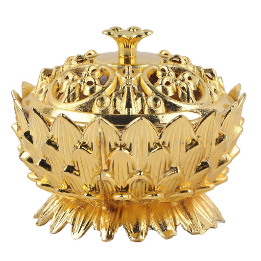 Leopacat Incense Burners, Vintage Metal Burner Zinc Alloy Lotus Censer with Copper Ash Catcher Lid Feng Shui Home Office Decor for Meditation and Spiritual Relaxation 4.7" Antique Style (Gold)