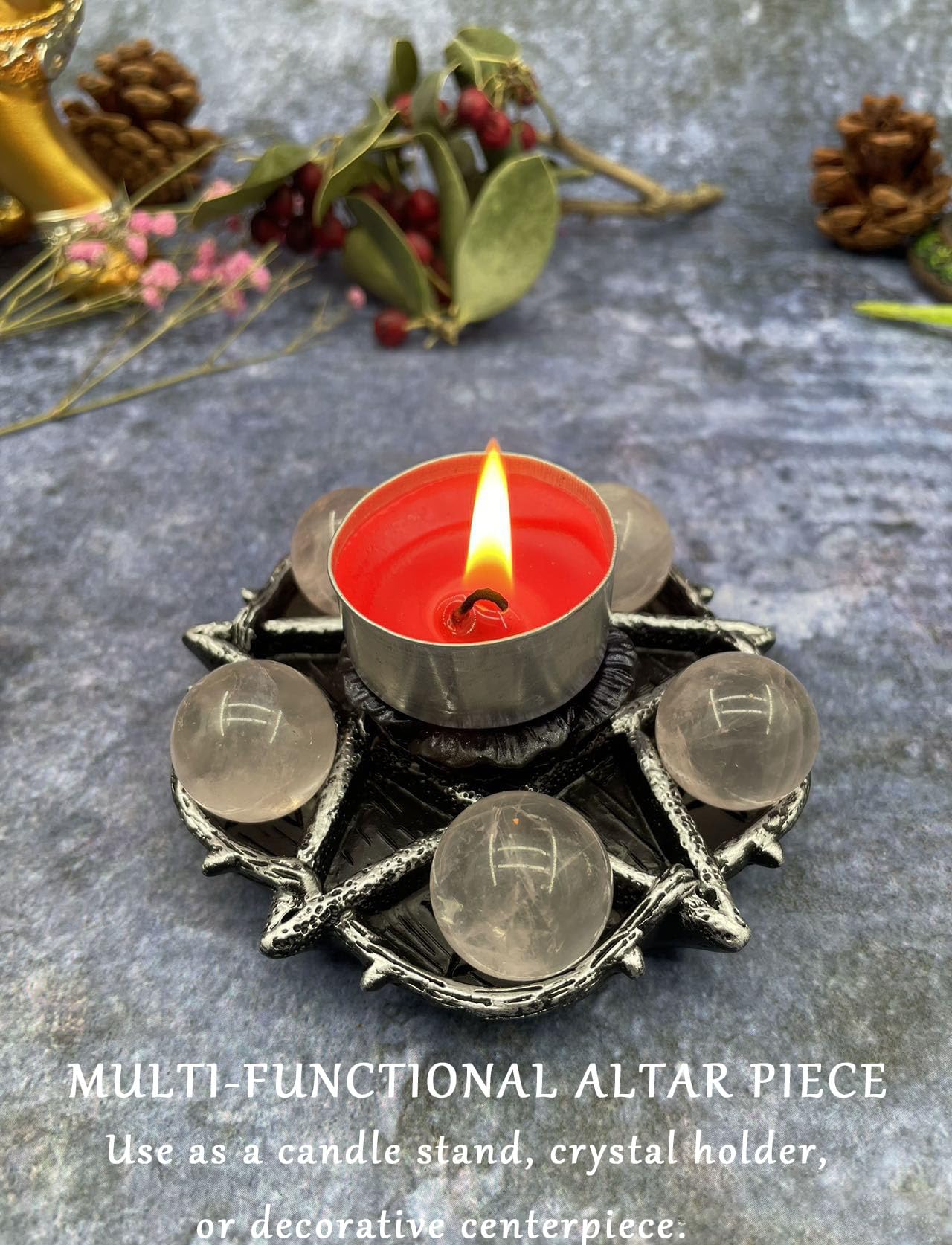 CCOTIKOSEE Pentacle Altar Crystal Ball Tealight Holder Ritual Tarot Decor