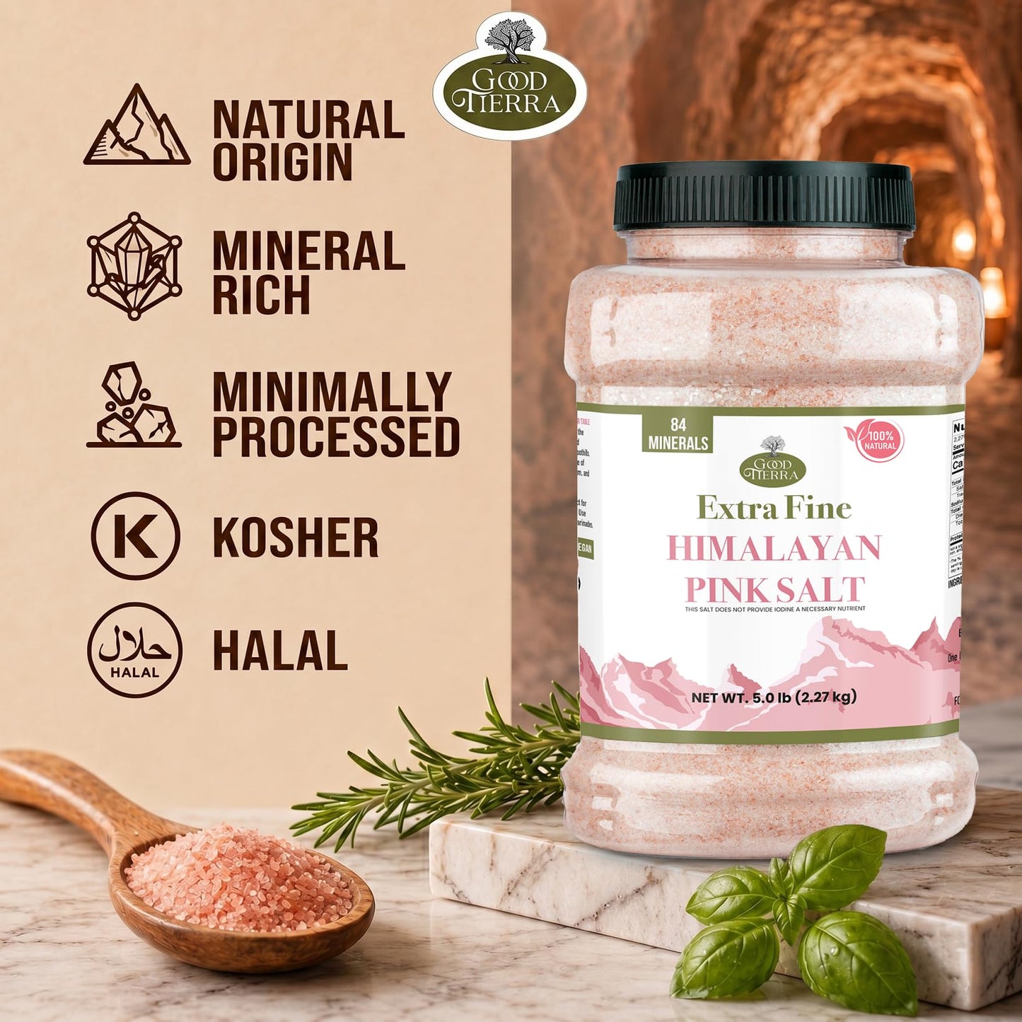 Good Tierra Himalayan Pink Salt in Jar - Extra-Fine Grain - 5 lb.
