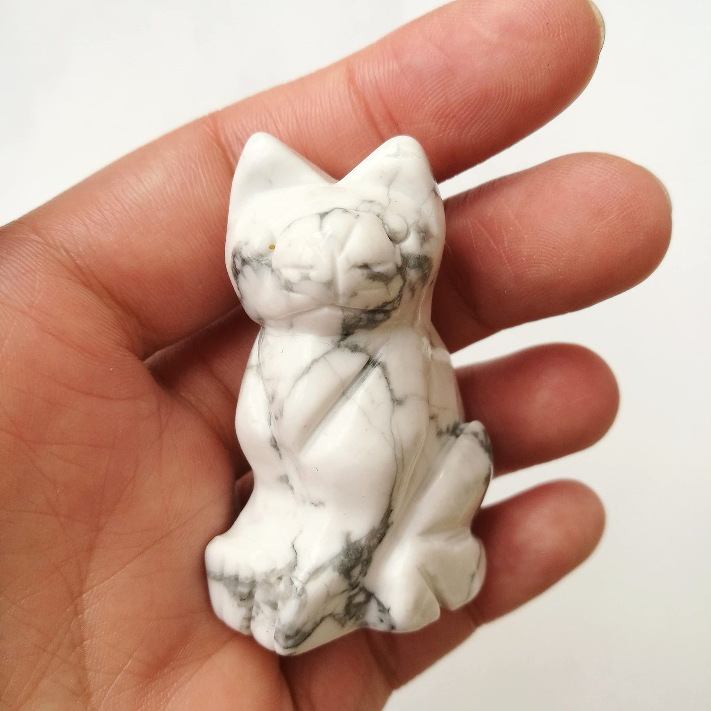 Gemgogo Natural White Howlite Turquoise Crystals and Healing Stones, Pocket Carved Lucky Cat Figurines Collectibles 2 Inches Room Decor