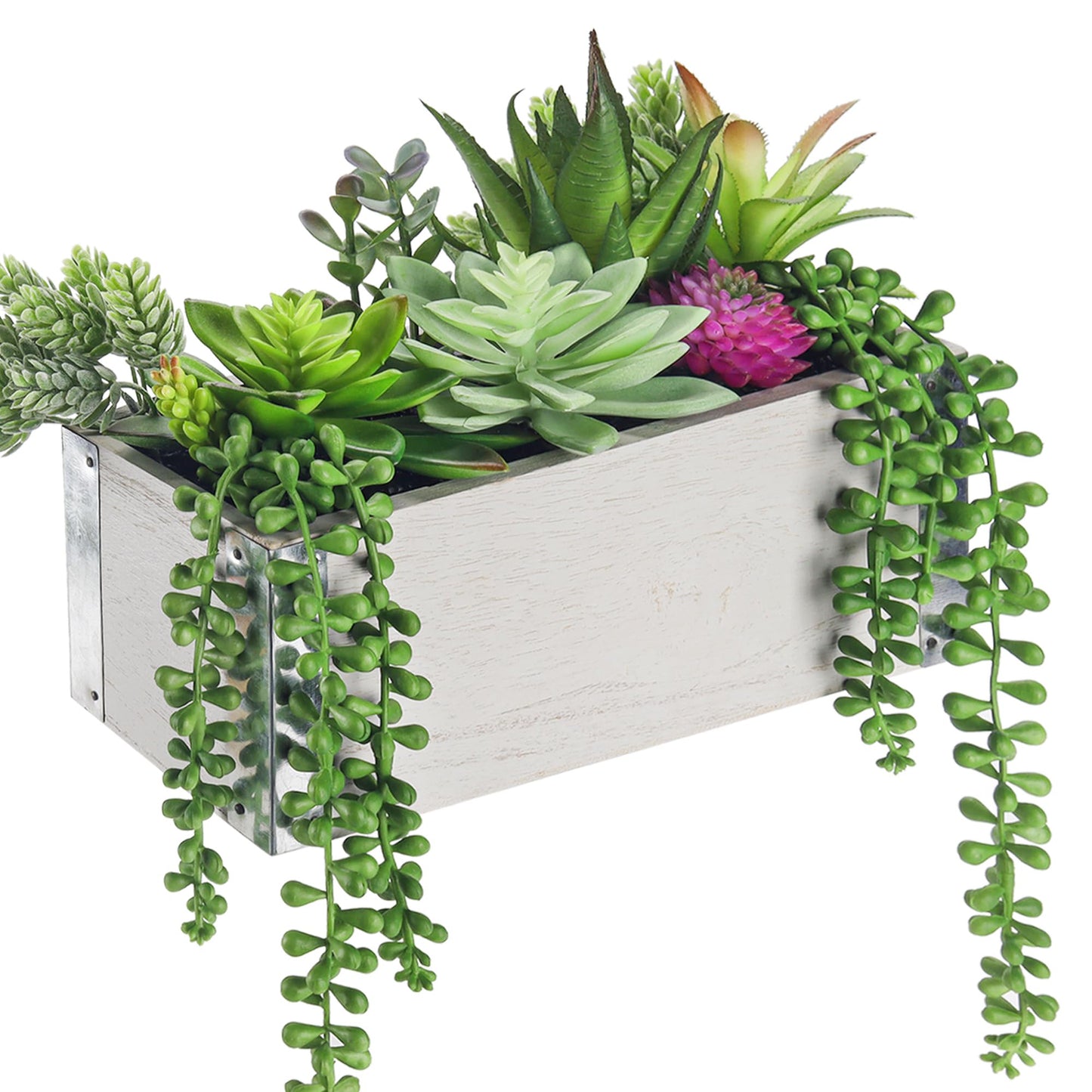Der Rose 11 Inch Fake Plants Succulents Plants Artificial Cactus Plants in Wood Pots for Farmhouse Bathroom Decor