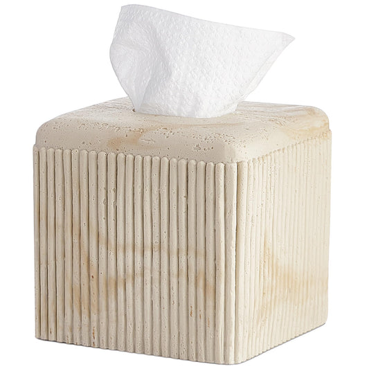 Natural Travertine Texture Striped Square Tissue Box Cover Decorative,Resin Heavy Sturdy Tissue Box Holder, Facial Paper Holder for Bathroom Vanity Countertop, Bedroom Night Stand,Office and End Table