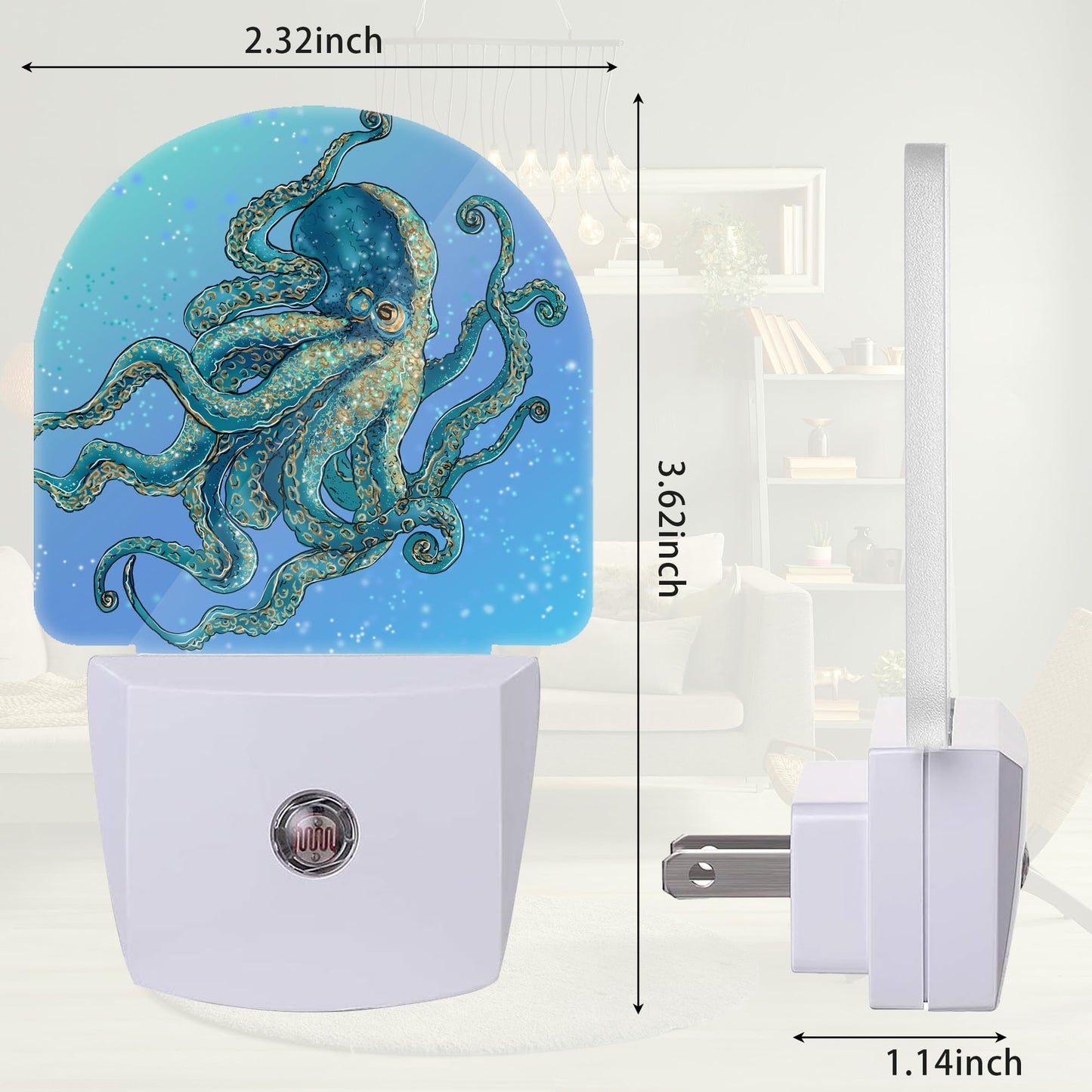 ZTHLL Blue Octopus Night Light, Night Light Plug into Wall with Dusk to Dawn Sensor, LED Lamp Energy Saving Lights for Men Women Boys Girls,Lamp for Bedroom Bathroom Hallway