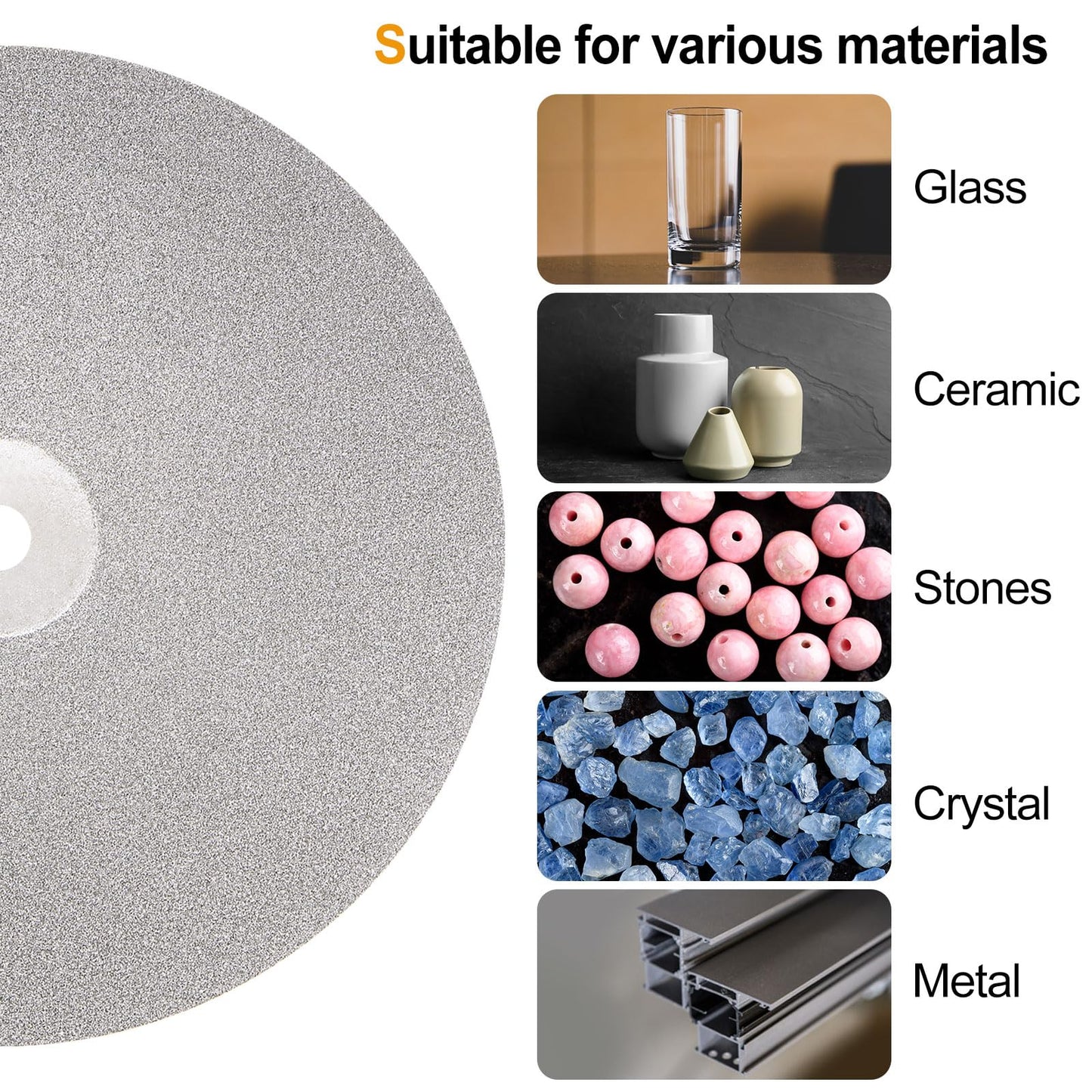 HARFINGTON Diamond Flat Lap Disc Set 8" x 1/2" Arbor 240/320/600/800/1200/3000 Grit Abrasive Wheel Lapping for Grinding Sanding Ceramics, Glass, Stones