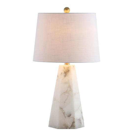 JONATHAN Y 25.5" Natural Alabaster/Brass Gold Modern Table Lamp for Bedroom, White Linen Shade, Contemporary Bedside Nightstand Lamp for Living Room, LED Bulb Included JYL6205A