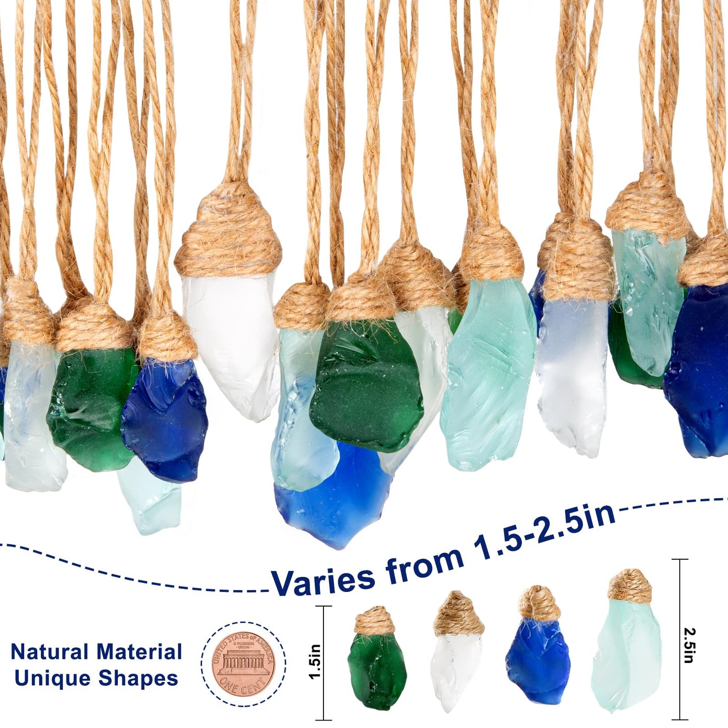 24Pcs Handmade Christmas Sea Glass Block Ornament Pendant, Sea Glass Crafts Coastal Decorative, Beach Seaglass Hanging Ornament Sets for Christmas Tree, Centerpiece, Home Decor Beach Weddings and More