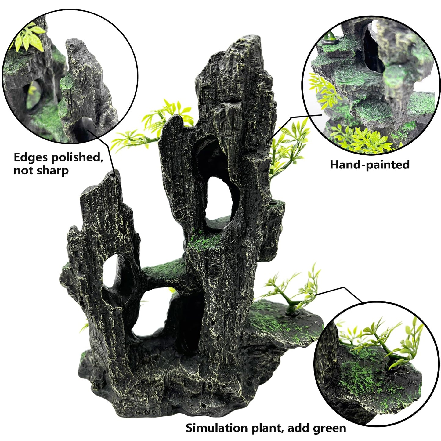 Tfwadmx Aquarium Mountain View Moss Tree Rock Cave Fish Tank Stone Ornament Landscape Decoration with Small Plants