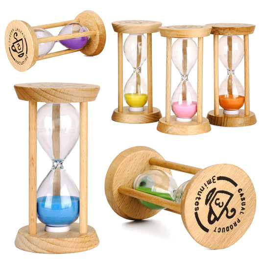 PROLOSO 6PCS Wood Frame Sand Timer Set 30sec/1/2/3/5/10mins Multicolor Hourglass Sandglass Clock Watch