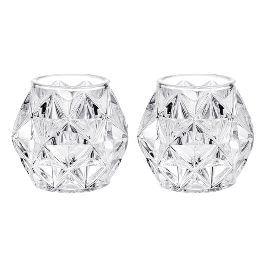 AromaWhisper Crystal Glass Taper Tealight & Votive Candle Holders for Weddings, Parties, Christmas, Thanksgiving, and Festive Occasions (Set of 2, Clear, Diamond)
