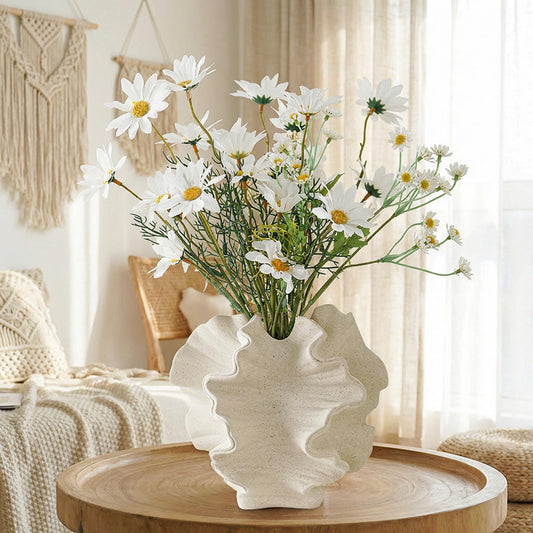 Aklimida Cream Ceramic Vase, Modern Boho Coastal Decor, Coral Design Decorative Vase for Pampas Grass Dried Flowers, Living Room Coffee Table Centerpiece Home Decor