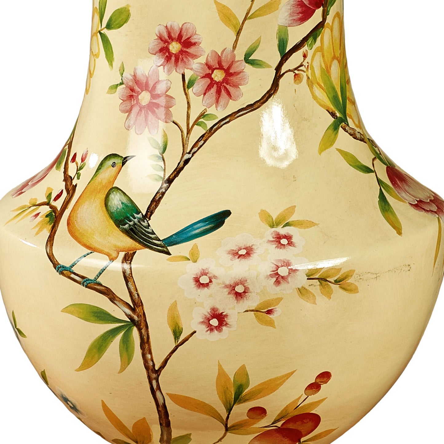 Touch of Class Oriole Vase Light Gold - Ceramic Decor - Painted by Hand - Floral Theme - Butterfly Designs - Decorative Vases for Living Room, Bedroom, Entryway - Umbrella Stand for Foyer