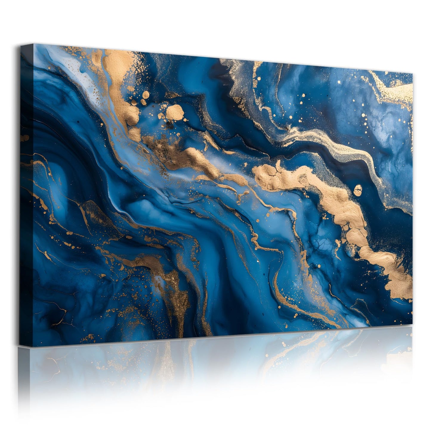 Tevenuktla Blue Gold Marble Wall Art Navy Abstract Painting Gold Abstract Pictures for Living Room Modern Posters Navy Blue Painting Marble Canvas Print 16x24inch No Frame