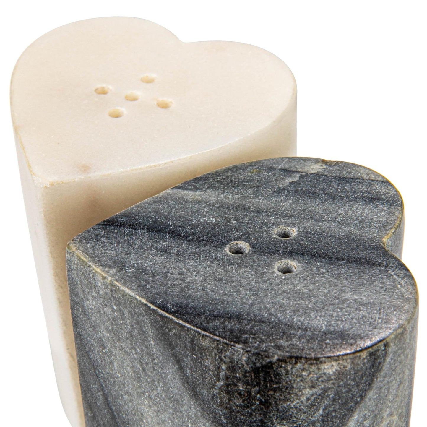 Heart-Shaped Marble Salt and Pepper Shakers, Set of 2, Grey and White
