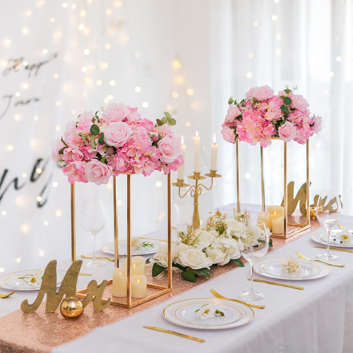 Sziqiqi Dining Table Centerpiece Small Flower Stand for Wedding - Engagement Party Decorations Dining Table Decor for Center Pieces Minimalism Cuboid Design 15.75inch