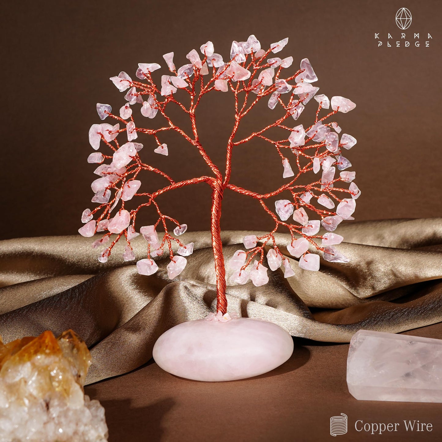 Rose Quartz Crystal Tree of Life Birthday Gifts for Women Mom Sister Friends, Feng Shui Chakra Tree for Positive Energy, Good Luck, Money, Reiki Healing, Aesthetic Home Office Desk Room Table Decor