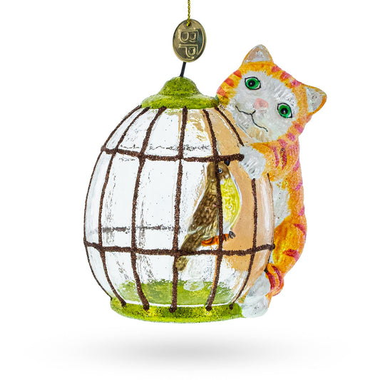 Japanese Lucky Maneki Cat Glass Christmas Ornament