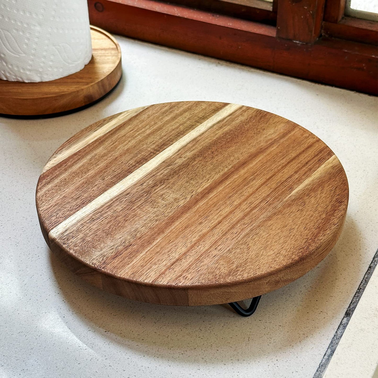 WILDMOS Decorative Round Wood Riser for Display,Pedestal Tray for Home or Kitchen and Bathroom Countertop Organizer,Farmhouse Kitchen Counter Decor Tray. (12-inch)