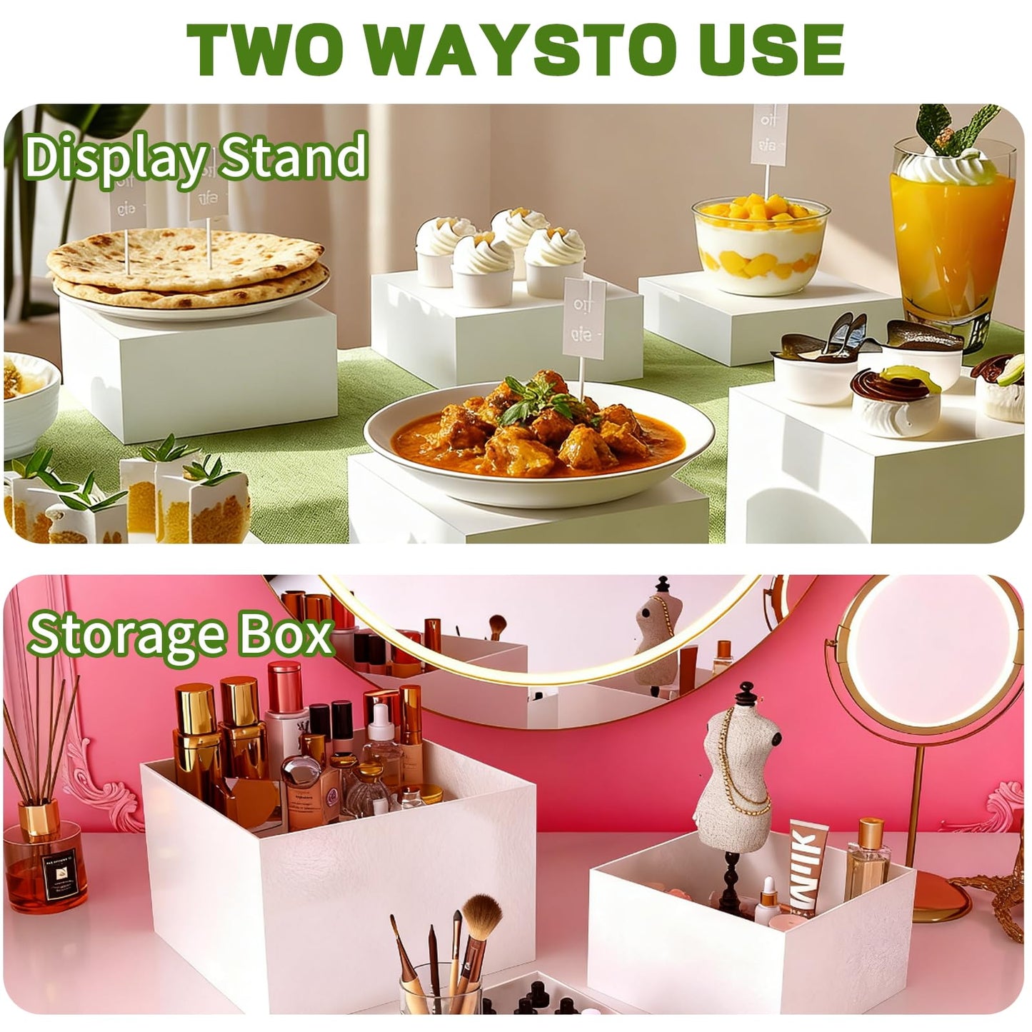 Buffet Risers Set, 6 PCS White Buffet Table Display Stand(Size 5",6",7",8",9",10"), Food Display Risers for Party, Acrylic Cube Boxes, Display Stand Shelf for Party, Catering, Jewelry & Collectibles