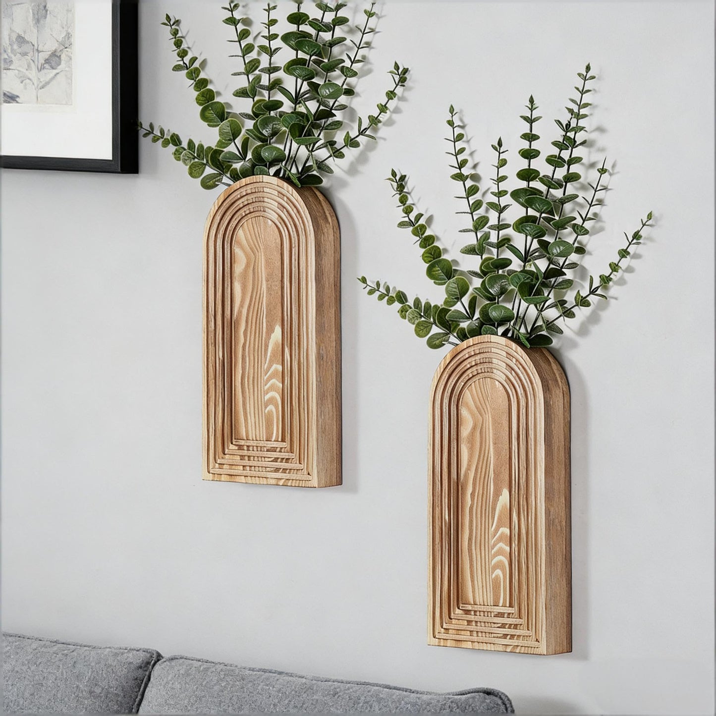 2 Pack Wooden Wall Vase Set, Boho Hanging Planter
