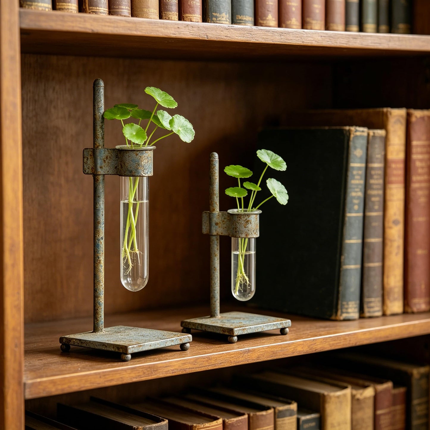 Retro Test Tube Vase Set of 2, Rustic Metal Plant Propagation Station with Clear Glass Tubes, Hydroponic Planter for Home Office Tabletop Decor, Ideal Gifts for Women Mom Plant Lovers (Blue)