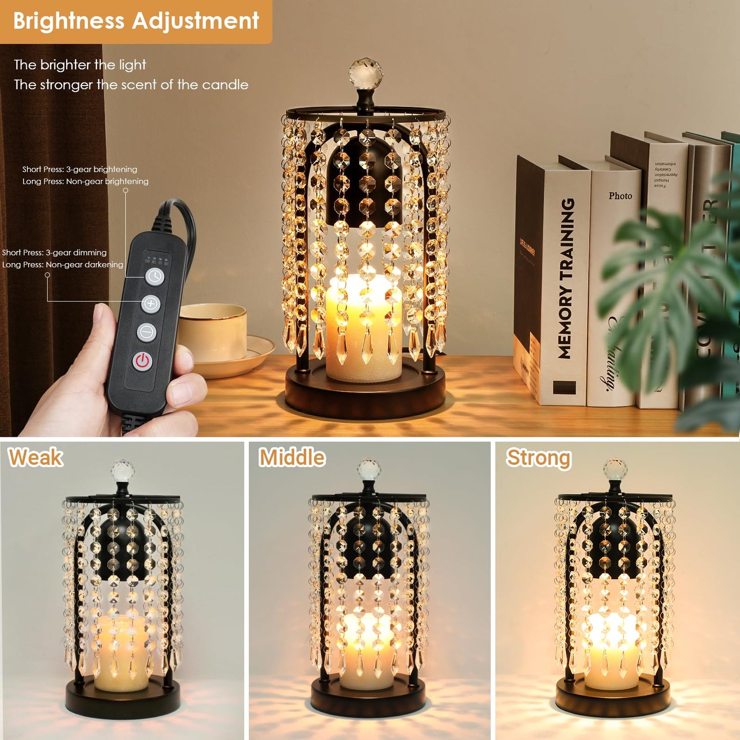 KunruiTAI Candle Warmer Lamp with Timer and Dimmer - Electric Candle Warmer,Crystal Candle Lamp for Bedroom Decor, Flameless Scented Candle Light Warmer,House Warming Gifts New Home for Women