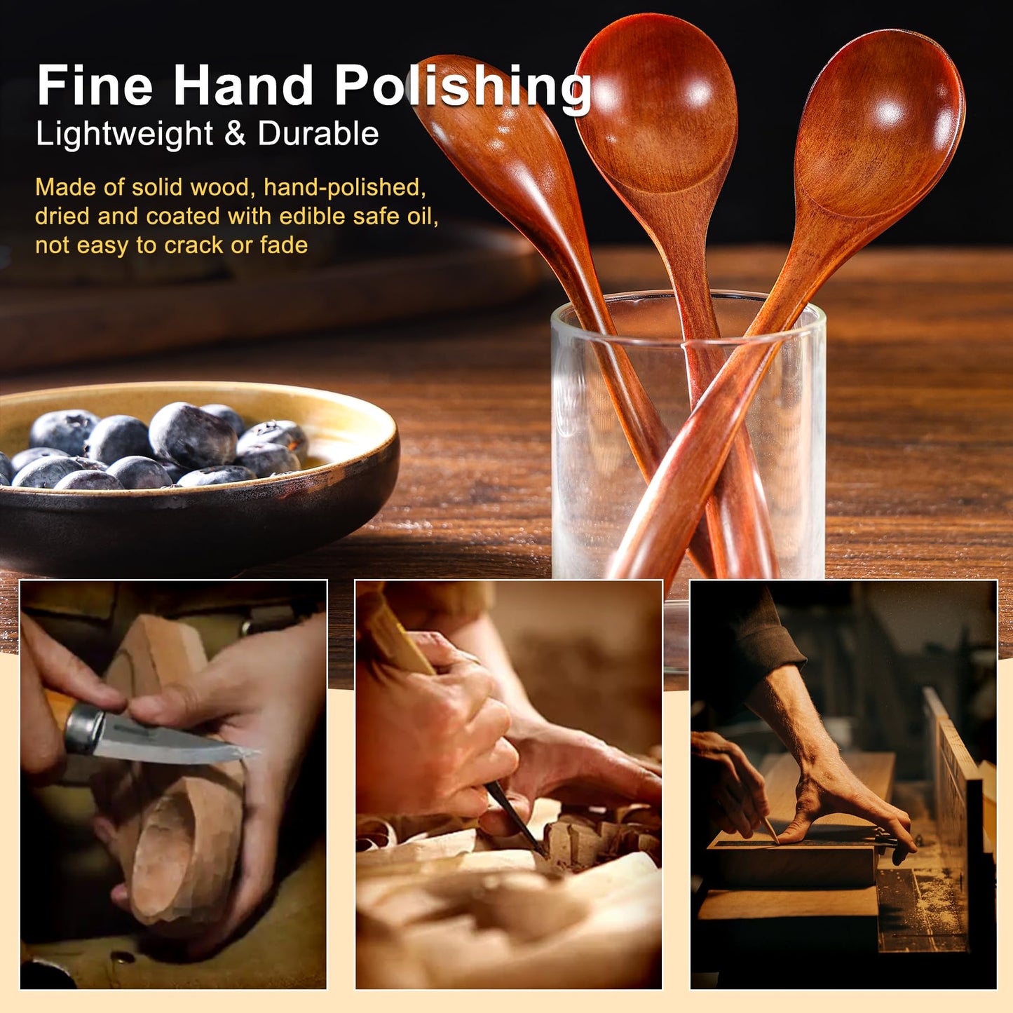 LOROTOCO 50PCS Small Wooden Spoons 6.7" Soup Spoons Bulk for Eating with Stirring & Scoop Coffee Honey Tea Jam Salts Kitchen Utensils Set