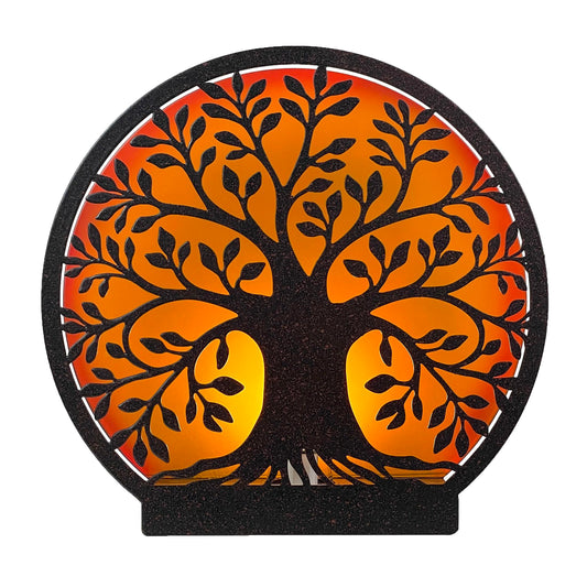 Zeckos Tree of Life Accent Lamp - 8” Decorative Metal Plug-in Table Light, Black Nature Silhouette with Warm Amber Backlight, Nightstand Desk Lighting, Cozy Home Décor Gift, Bulb Included