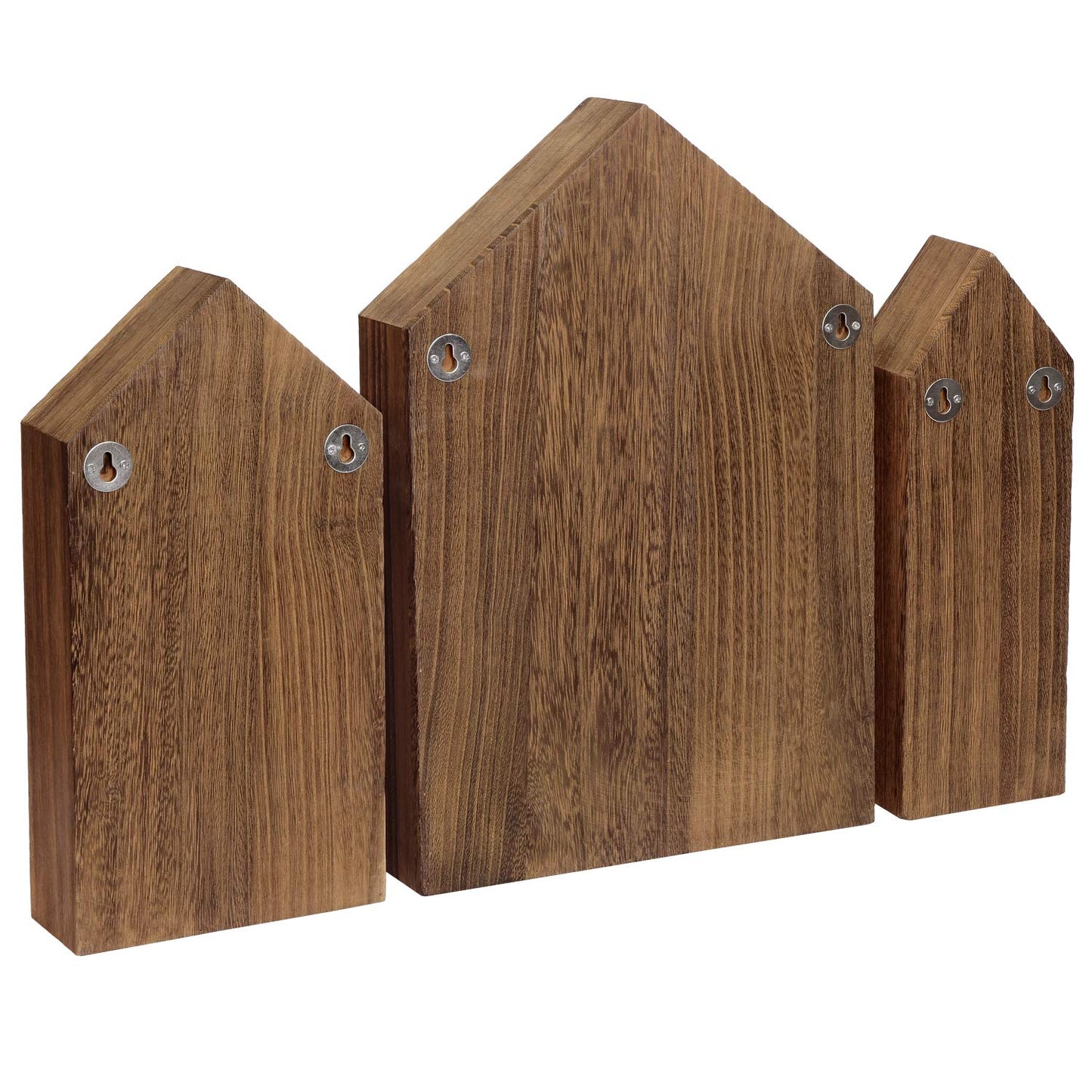 Ikee Design House-Shaped Wooden Shadow Cubby Box Display Shelf Organizer Storage Shadow Box for Mini Figures, Set of 3, Brown Color, 10 W x 2 1/4 D x 15 H in