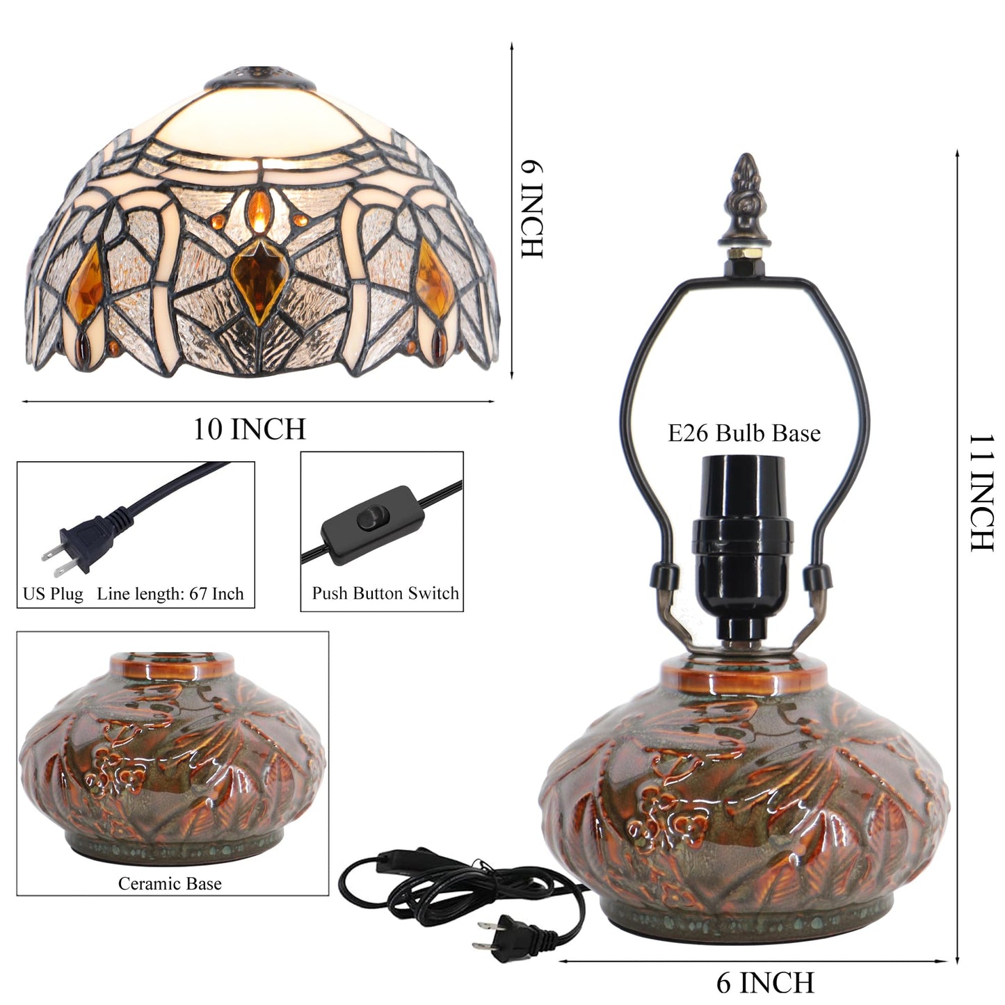 HZYFFYU Small Tiffany Table Lamp Mini Mushroom Stained Glass Lamp Memory Sympathy lamp 10X11 Inch (Crystal Style)