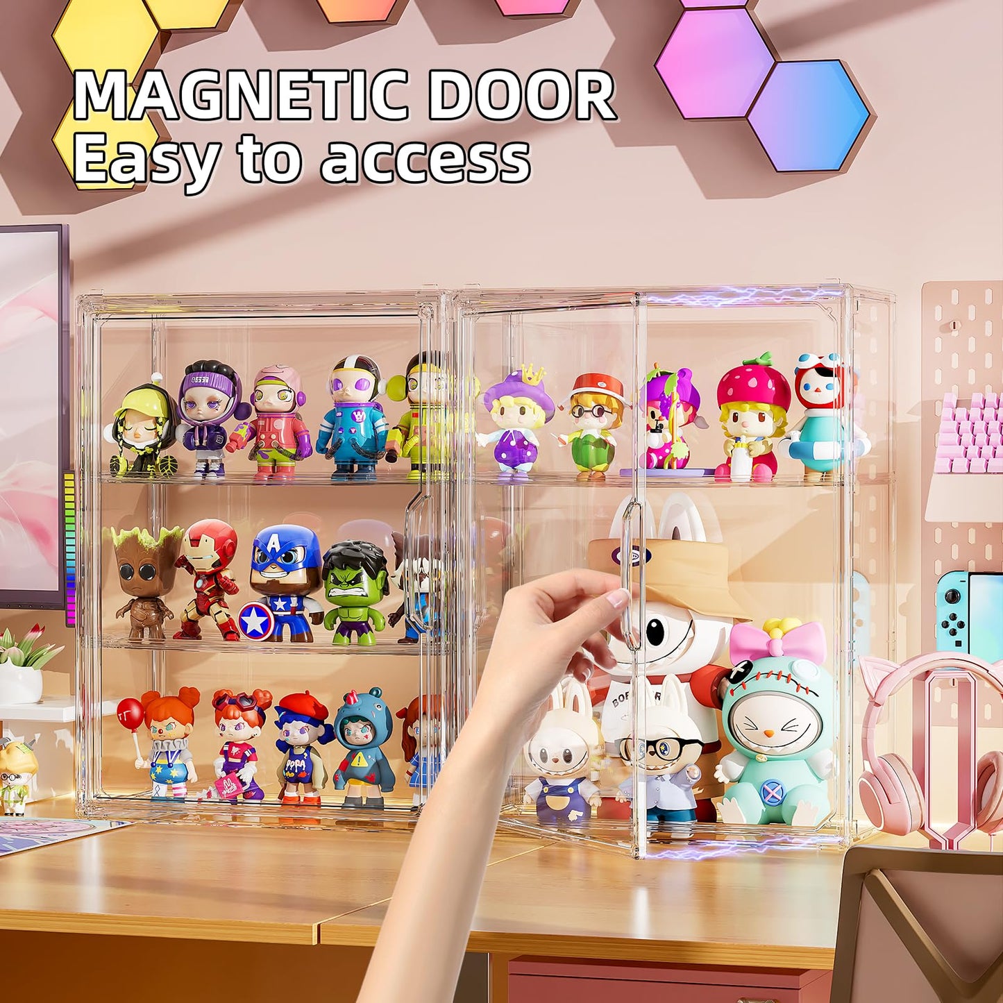 MSHOMELY Clear 3 Tiers Acrylic Display Case for Figures Collectibles 1 Pack Wall Mounted Hobby Figurine Display Case with Shelves, Display Shelf Storage Box for Action Figures, Car Model