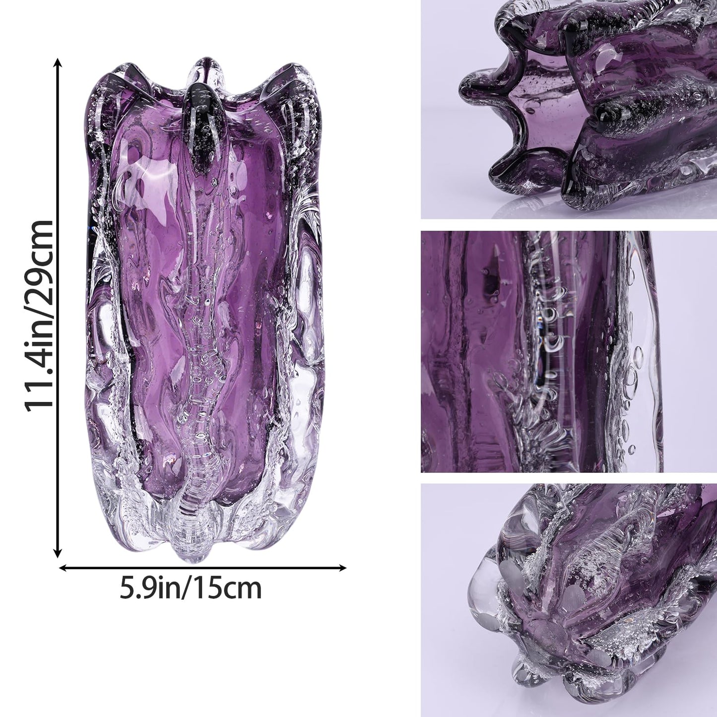 Hand-Blown Glass vase, Unique Wide-Mouth Glass vase, Modern Art Purple Decorative vase, Suitable for Office Spaces, Wedding venues, Living Room Coffee Tables, or as a Centerpiece on Dining Tables.