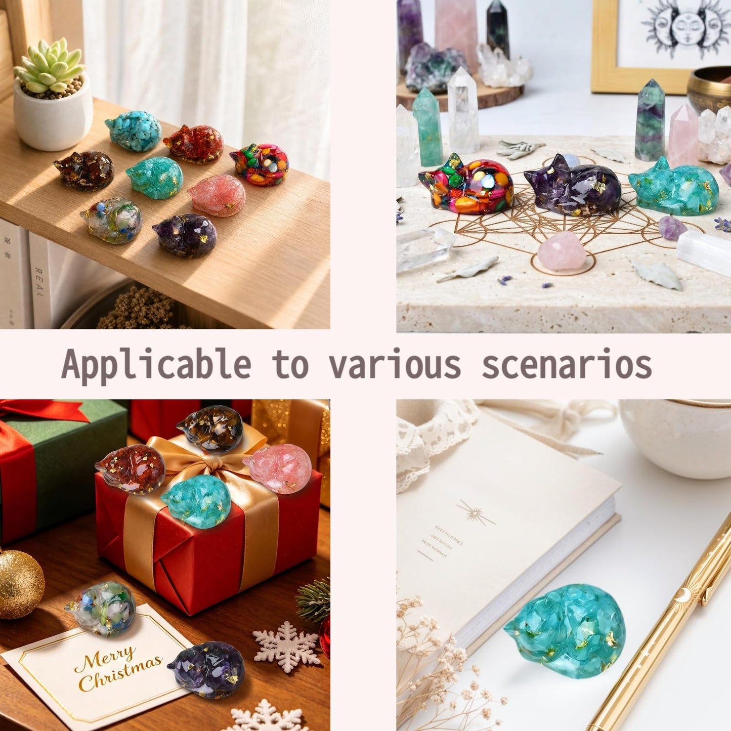 WUYOUSHI 8PCS Crystal Cat Figurines Mini Resin Animal Statues Small Decorative Glass Cats for Home Decor Fairy Garden Supplies Unique Gifts for Women and Teens