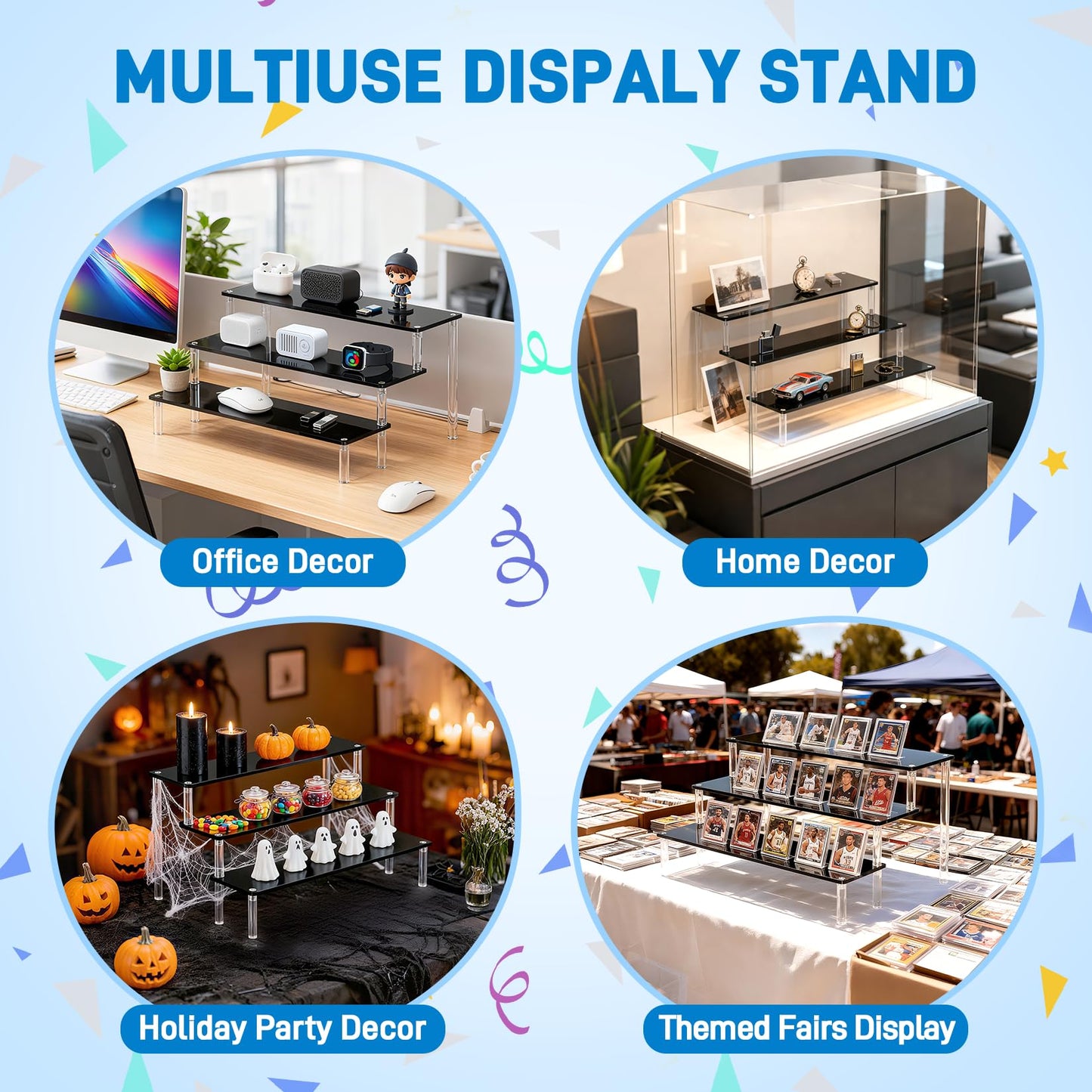 2 Packs Acrylic Display Stand Riser,3 Tier Perfume Organizer Cupcake Stand Acrylic Pop Shelves Holder,Black Desk Display Shelf for Figure,Trinket,Collectibles,Dessert Tray Stands for Party Decor-7.9in
