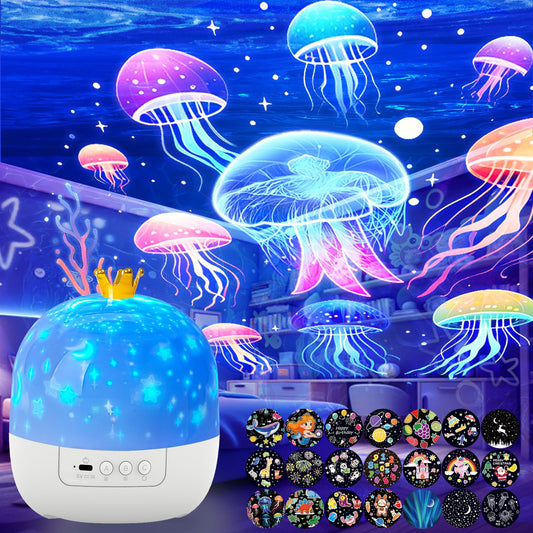 STARS LAMP 21 Sets of Films Ocean Night Light Projector, Kids Projector for Bedroom，Stars Projector for Ceiling, 360 Degree Rotation Jellyfish Kids Night Light for Decorating Birthdays,Christmas Gifts
