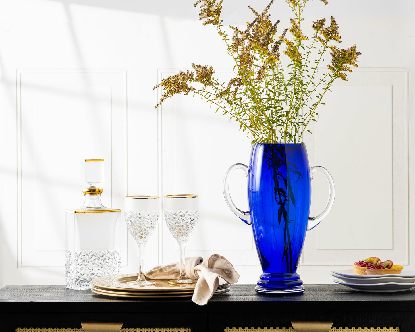 Barski - European Cobalt Glass - Footed Trophy Vase - with Handle - 13.5" Height - Made in Europe
