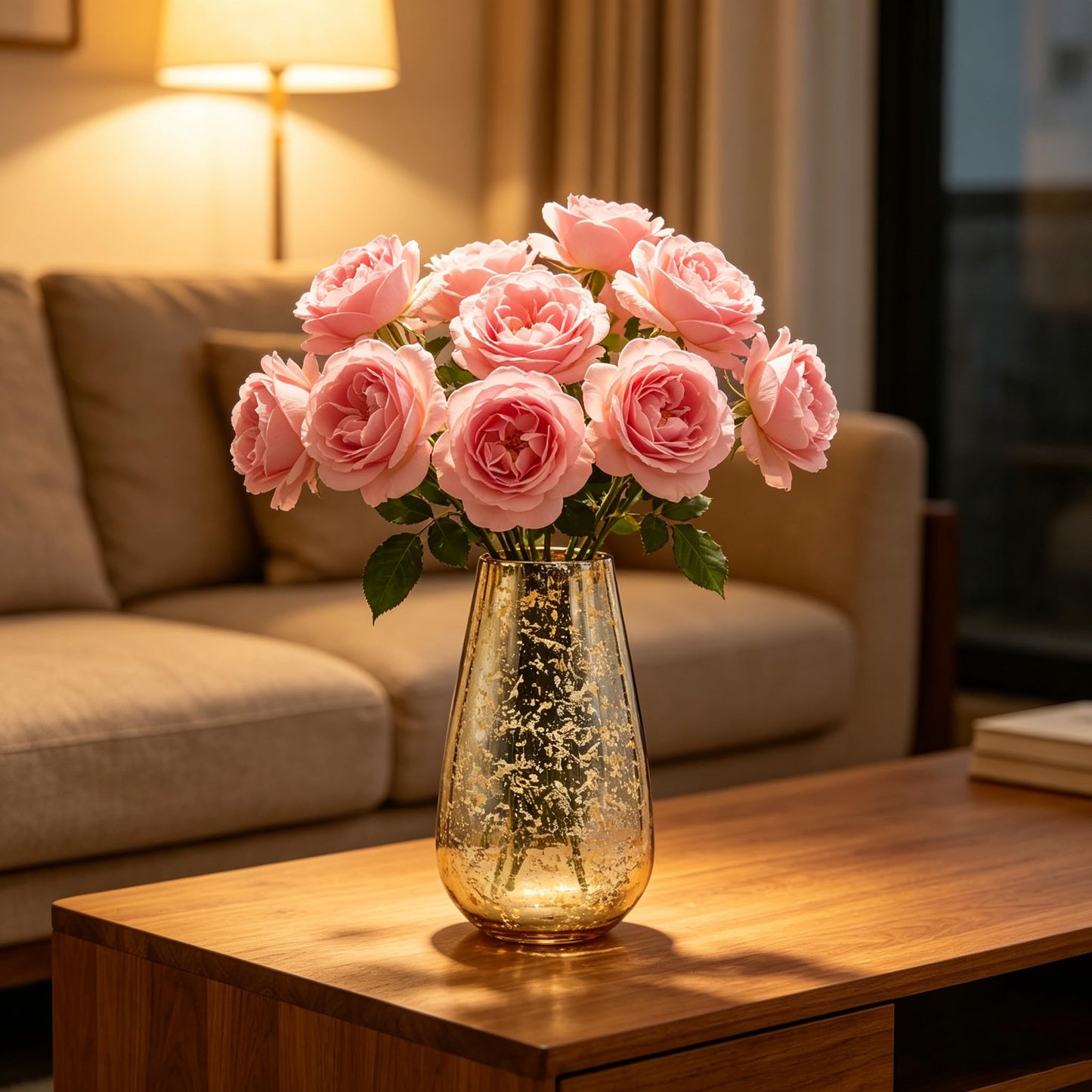 Hosley 8” Modern Mercury Gold Glass Vase, for Floral Arrangements, Weddings, Aromatherapy, Floating Candles, Pillar Candles, Spa, Home Decor, Gifts