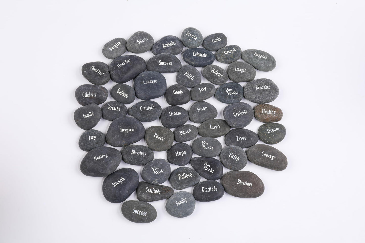 ROCKIMPACT 50PCS Engraved Rocks Different Words Inspirational Stones Bulk Faith Stones Gratitude Rocks Healing Prayer Religious Charms Encouragement Rocks, 1"-2" Each