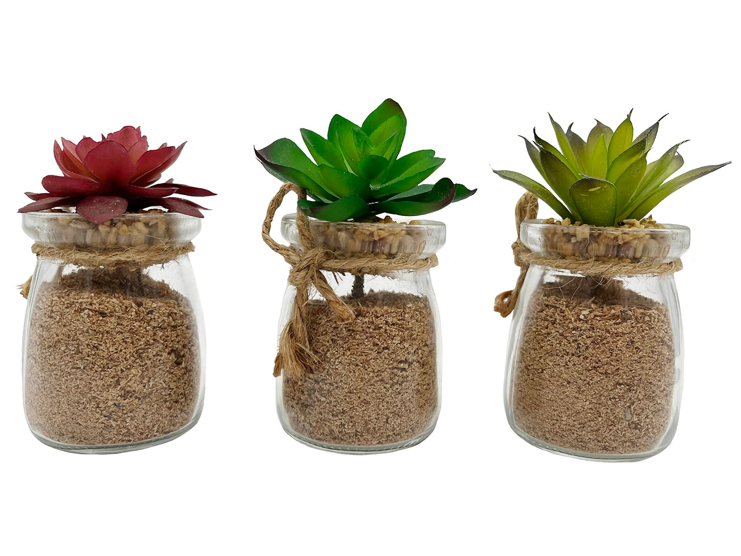 Admired by Nature 3pcs Succulents in Glass Jar W/Metal Basket Indoor Spring Summer Faux Plant décor, Wedding Centerpieces, Tabletop, Home Décor, Office Desk, Kitchen Table Décor, Green