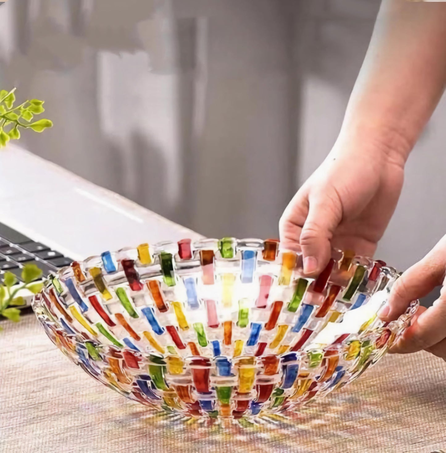 HMFDYHz 10" Colorful Crystal Glass Fruit Candy Dessert Snack Salad Bowl