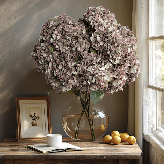 Uqueeten Artificial Flower Fake Silk Hydrangea Heads Bouquet with Stems Bulk for Fall Decoration Table Center Christmas Indoor Outdoor Faux Floral Realistic with Leaves Plants Crafts 8PCS(Brown)