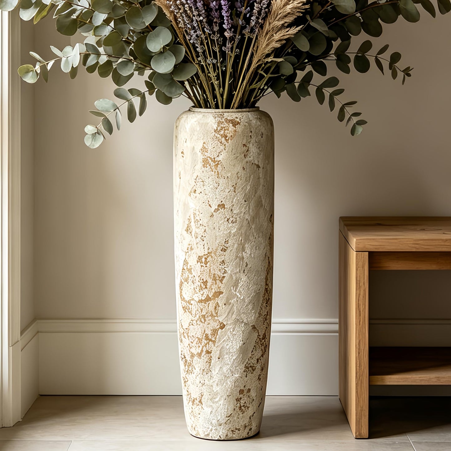 Rustic Oversized Ceramic Floor Vase – 23.6 Inch Handpainted Rustic Pottery Vase, Extra Tall Neutral Vases for Corner, Foyer & Large Floral Arrangements