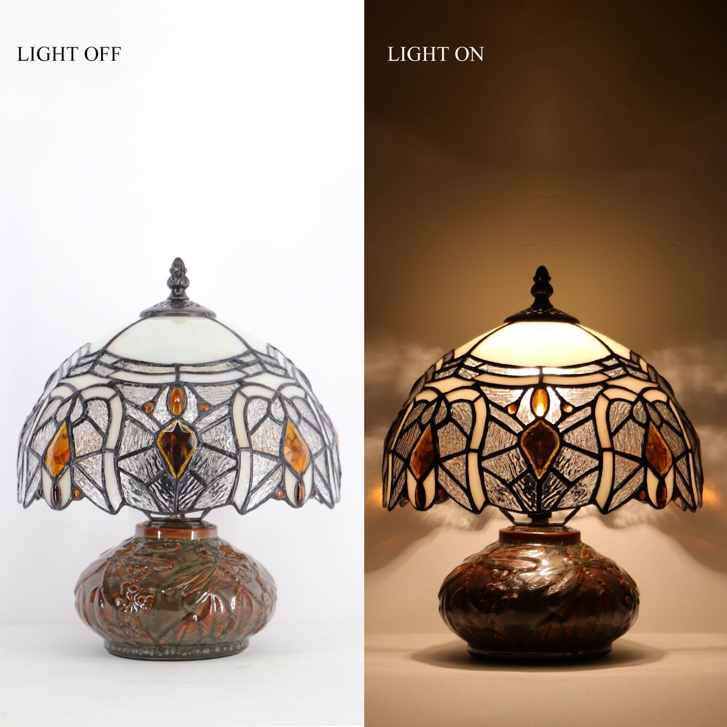 HZYFFYU Small Tiffany Table Lamp Mini Mushroom Stained Glass Lamp Memory Sympathy lamp 10X11 Inch (Crystal Style)