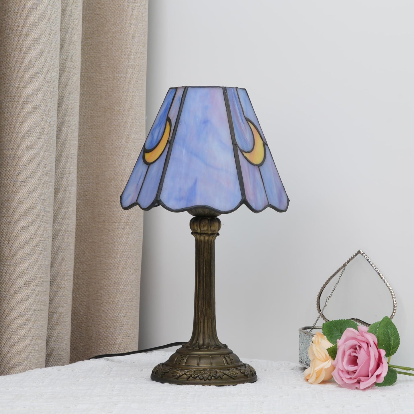 wecrejoni Tiffany Lamp Stained Glass lamp Small Bedside Table Lamps for Living Room Bedroom Dorm Kitchen Home Decor Festival Birthday Gift,Purple Moon