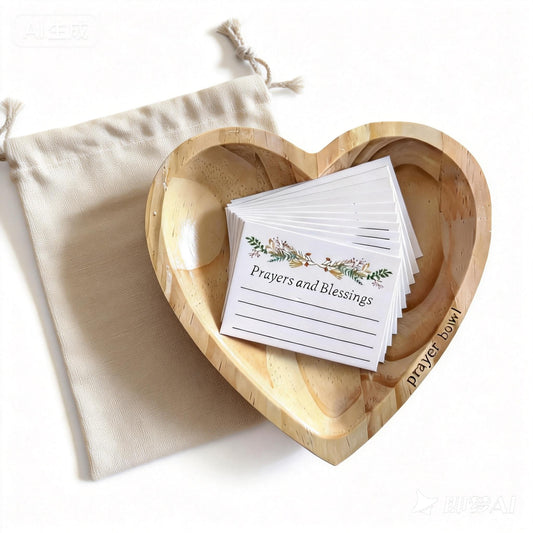 Prayer Bowl with 24 Blessing Cards,Christian Gifts for Women Men, Heart Wood Prayer Dough Bowl, Decor Bowl, Mothers Day Gifts, Birthday, Retirement, Religious Gift for Mom Dad with Storage Bag