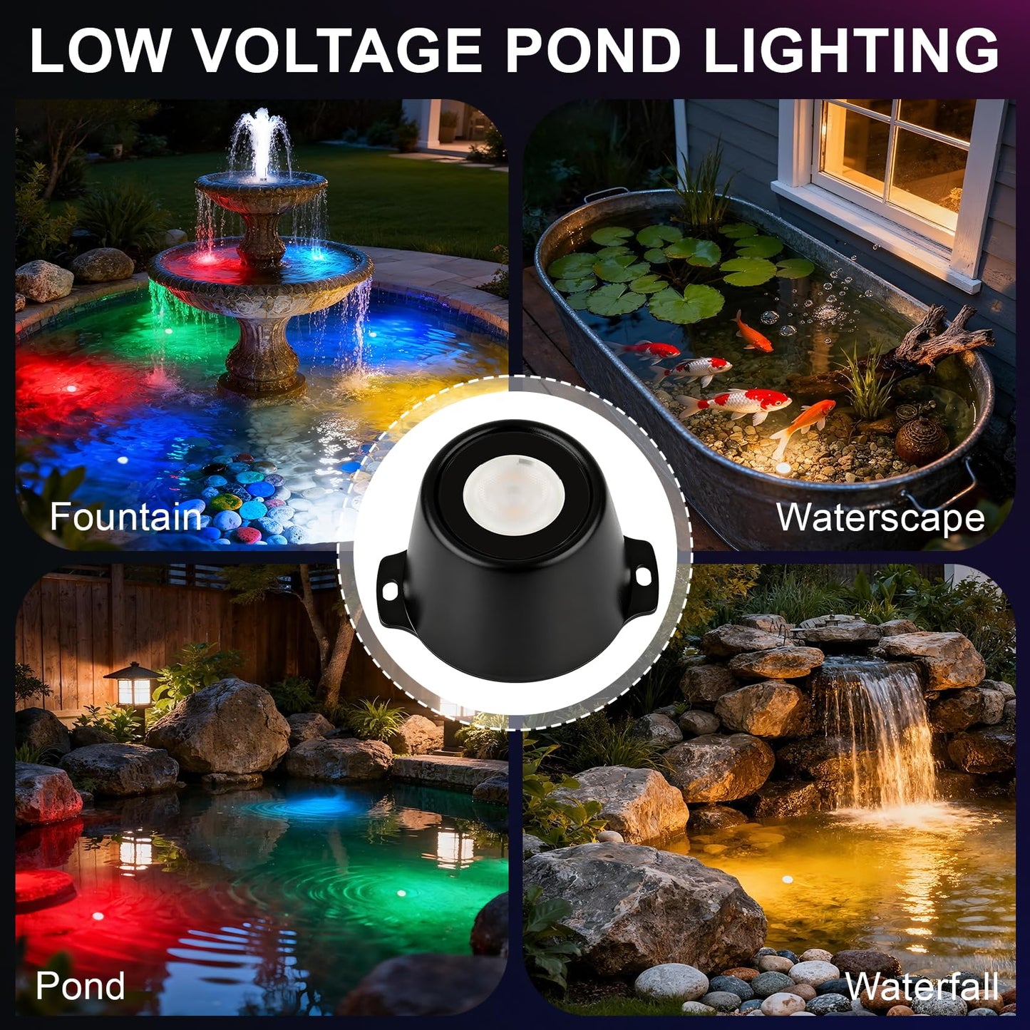 ZestPatio Pond Lights LED Underwater, 3000K Warm White 5W 12V-24V AC/DC Wired Submersible LED Spot Lights for Pond Fountain Waterfall Pool Aquascape, 45 Degree Angle, IP68, Stainless Steel, 6PK